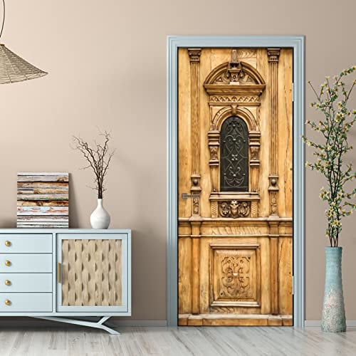 3D Türposter Türtapete Vintage gemusterte Holztür Türtapete selbstklebend TürPoster Fototapete Türfolie Poster DIY Selbstklebende Wandbild PVC Wasserdichte Tapete B77 x H200cm