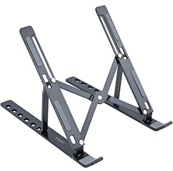TooQ TQLRS0035-AL-G - Soporte Elevador para Portátiles, Tablets, Móviles y Libros, Aleación de Aluminio, Plegable y con 7 Niveles de Regulación, Válido para portátiles de 11”-15”, Color Gris Oscuro