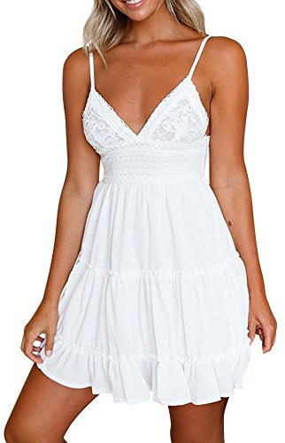 Women Summer Dresses Casual Backless Mini Sundress High Waist Sexy V Neck Beach White Dress Evening Women Party Dresses Women's Sleeveless Cotton Dresses