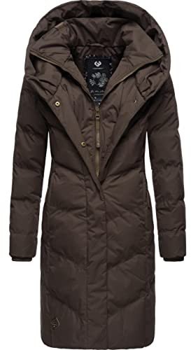 Ragwear Damen Wintermantel Warmer Steppmantel lang wasserdicht mit Kapuze Natalka Intl Dark Choco022 Gr. 4XL