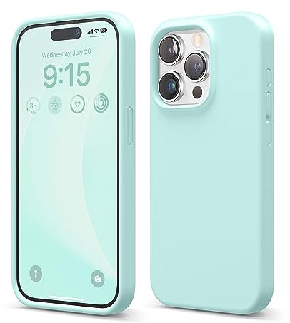 elago Liquid Silicone Case Compatible with iPhone 15 Pro Case, Premium Silicone, Full Body Protective Cover [4 Layer Shockproof Structure], Anti-Scratch Soft Microfiber Lining (Aqua Sky)