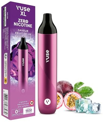 VUSE Puff XL cigarette électronique jetable, jusqu’à 1500 bouffées, saveur Fruits de la Passion Ice, sans nicotine ni tabac, cigarette électronique préremplie avec 4,8 ml de e-liquide en 0mg/ml
