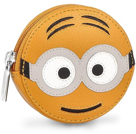 Lederow Brillen Smiley Geldbörse Damen klein Leder mit Schlüsselring inkl. Geschenkbox - Mini Portmonee Münzbörse Frauen Kinder für Schlüssel und Münzen - Echtleder Kindergeldbörse Smiley Gelb