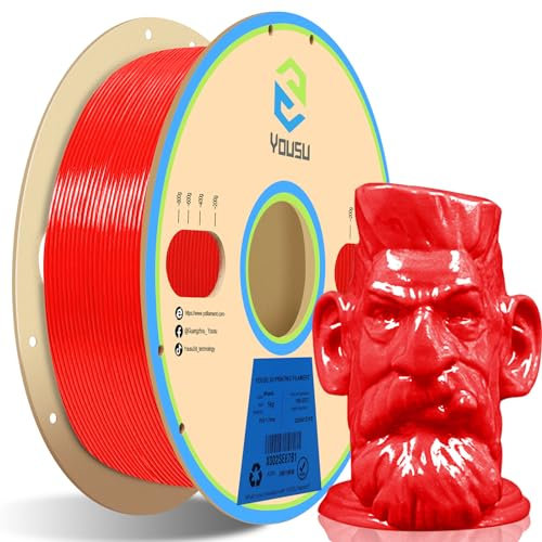 YOUSU Rotes PVB-Filament 1,75 mm für 3D-Drucker und 3D-Stift 1 kg (2,2 lbs), Drucken so einfach wie PLA-Filament, kann mit Alkohol poliert werden, um eine glatte Oberfläche zu erhalten.