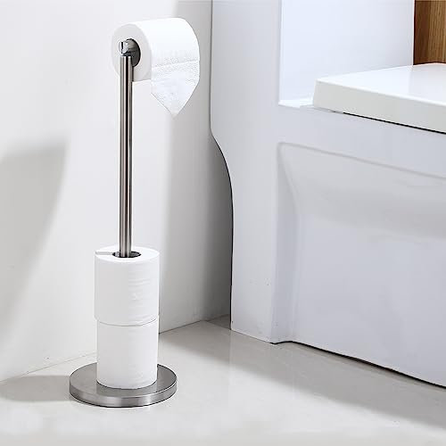 Toilettenpapierhalter Stehend, 304 Edelstahl Klopapierhalter mit Heavy Duty Base, Freistehend Anti-Rost Toilettenpapier Aufbewahrung, WC Rollenhalter Toilettenpapierständer (Silber)