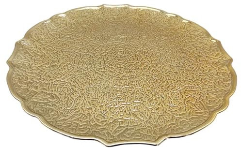 Acan Tradineur - Bajoplato reutilizable redondo de plástico, plato llano decorativo, bandeja para presentación de dulces, Navidad, turrón, pasteles (Oro viejo, Ø 33 cm)