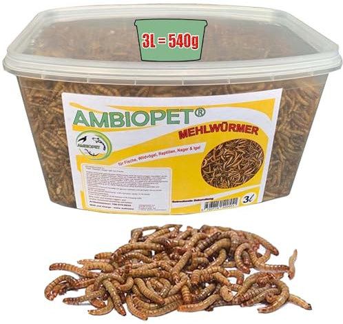 Ambiopet getrocknete Mehlwürmer im 2 Liter Verschluss-Behälter, Protein- und fettreich, verfeinert und gesiebt, für Fische, Nager, Vögel, Reptilien, auch Koifutter oder Igelfutter