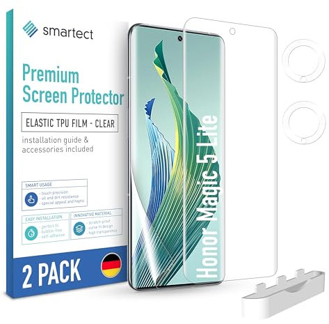 smartect TPU Protector de Pantalla [2 + 2 Piezas] para Honor Magic 5 Lite, Pantalla + Cámara, Cubre toda la Pantalla, Película Protectora sin Burbujas, Anti-huella