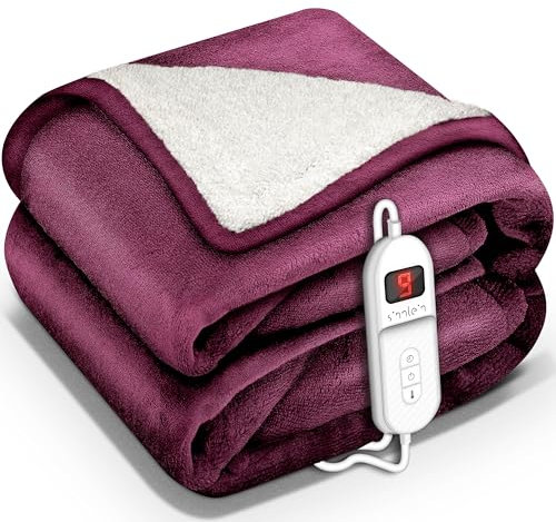 sinnlein® Heizdecke mit Abschaltautomatik 200 x 180 cm | Elektrische Wärmedecke mit 9 Temperaturstufen | Kuscheldecke Bett, Sofa | Decke elektrisch mit Timer Digitalanzeige
