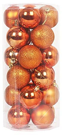 24 Stück rotgoldene Kunststoff-Weihnachtskugeln, Ornament, Weihnachtsbedarf, Tropfenornamente, Festival, Weihnachtsanhänger, Weihnachtsbaumspitze (Bronze)