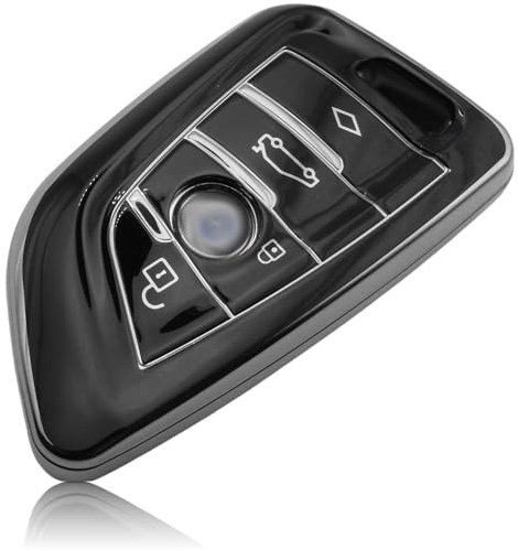 FOAMO Autoschlüssel Hülle kompatibel mit BMW 3-4-Tasten (nur Keyless-Go) - Silikon Schutzhülle Cover Schlüssel-Hülle in Schwarz-Silber