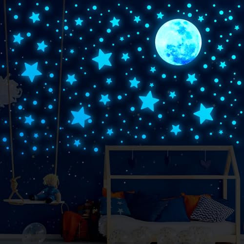 Molain 538 Stück Leuchtsterne Wandtattoo, Kinderzimmer Wandtattoo, Sterne Mond Leuchtend Aufkleber Wandsticker Selbstklebend kinder Wand Aufkleber Sternenhimmel Leuchtsticker Schlafzimmer Wandtattoo