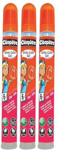 CLÉOPÂTRE Lot de 3 Stylos Colle transparente Gel en 20 gr