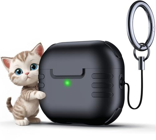 Anqrp Designed for AirPods 3 Case with Lock [Supports Wireless Charging] [Drop Protection] Funny Cartoon Animal Whisker Cat Shockproof Hard Protective Cover for Airpods 3rd Generation, Black
