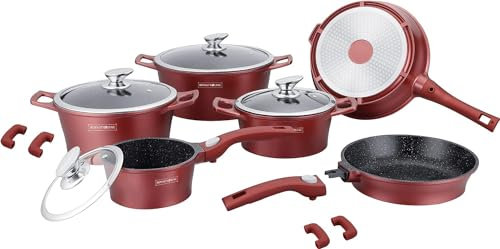 ClaShop SET 14 PEZZI ROYALTY LINE IN PIETRA PENTOLE PADELLE, MODELLO RL-ES2014M -, PADELLE CON MANICO A SGANCIO RAPIDO