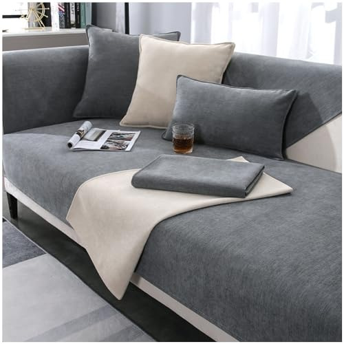 NUODWELL Weicher Chenille Sofabezug für 1/2/3/4-Sitzer, Sofabezug Ecksofa L Form, Rutschfester Sofa Überzug, waschbarer Möbelschutz für Wohnzimmer (Hellgrau, 70 x 70 cm)