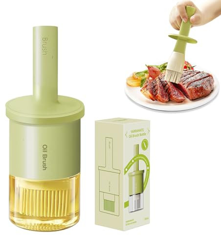 YARRAMATE Flacon distributeur d'huile avec brosse résistante à la chaleur, distributeur d'huile en verre pour cuisine, barbecue, vinaigre, sauce, gril, friture (vert)