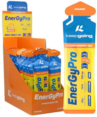 Keepgoing Gel Energético EnergyPro Sabor Naranja 24 uds x 75g | Energy Gel Ciclismo y Running | Ratio 1:0,8 Maltodextrina: Fructosa