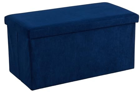 Home Source Large Folding Ottoman Corduroy Fabric Storage Chest, Blue, 76cm Rectangle