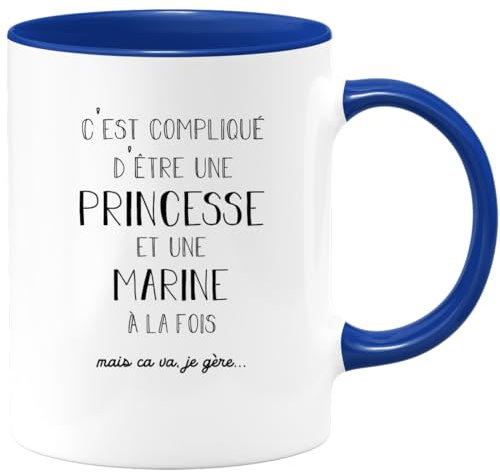 quotedazur - Mug Prénom Marine Compliqué D'Être Une Princesse Et Une Marine Mais Ca Va Je Gère - Cadeau Humour Prénom - Idée Cadeau Saint Valentin - Tasse Prénom Marine - Idéal Pour Noël