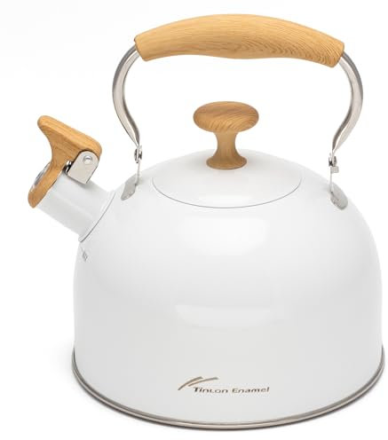 Tinlon Enamel Pfeifender Teekessel aus Edelstahl 304 – 3,0 l Teekanne mit Herdplatte, Kaffeekanne
