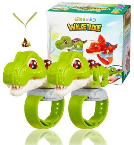 Gleamkid Dinosaur Talkie Walkie Enfants - 2 Pack, Jouets De Camping pour Garçons 3-12 Ans, Longue Portée, Communication Claire, Walkie Talkies Au Poignet avec Lanière Vert