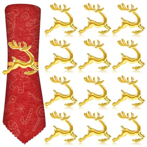 Serviettenringe Hirsch Gold 12 Stück Serviettenringe Gold Metall Serviettenschnallen Weihnachts Serviettenringhalter Napkin Rings goldene serviettenringe für Party Tischdekoration