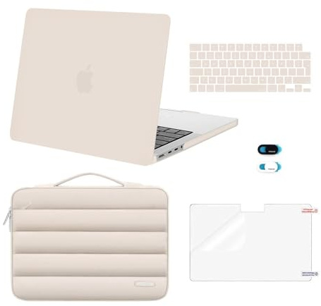 MOSISO Coque Compatible avec MacBook Pro 14 Pouces 2026-2021 M5 M4 M3 M2 M1 | Pour A3426 A3427 A3434 A3112 A3185 A3401 A2918 A2992 M2 A2779 A2442,Housse&Clavier&Protection Webcam&Film D'écran,Sable