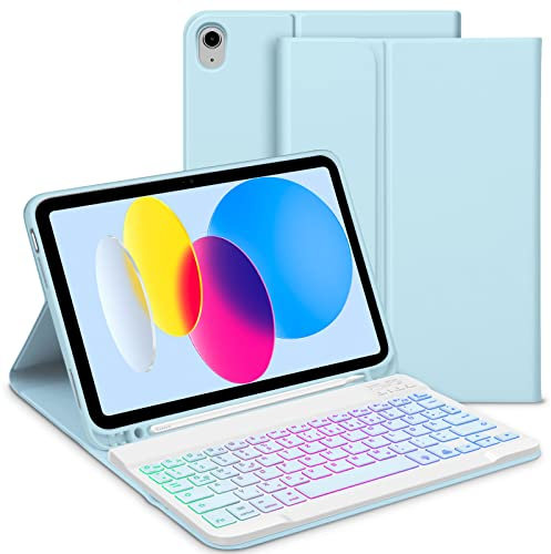 Bettdow für iPad A16 11. Generation 2025/10.Generation 2022 Tastatur Hülle, QWERTZ Layout Abnehmbarer Beleuchtete Tastatur, Hülle mit Stifthalter für iPad 10.Gen 10,9/ 11.Gen 11, Blau