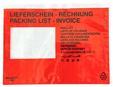 Lieferscheintaschen Selbstklebend DIN C5 Rot Lieferschein-Rechnung Dokumententaschen Begleitpapiertaschen (4000)