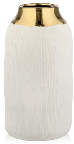 Arborus Cream Vase 26cm Modern Ceramic Vases for Flowers Beige Vase with Gold Decor Decorative Boho Vases for Table Centerpieces Bedroom Shelf Living Room Home Decoration