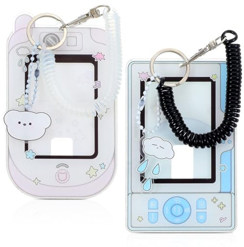 Mabor 2 Stück Photocard Holder Acryl Fotokartenhalter mit Schlüsselanhänger Cartoon Photocard Holder mit Handgelenk Spule Kawaii Ausweishalter für Foto Bankkarte Studentenausweis