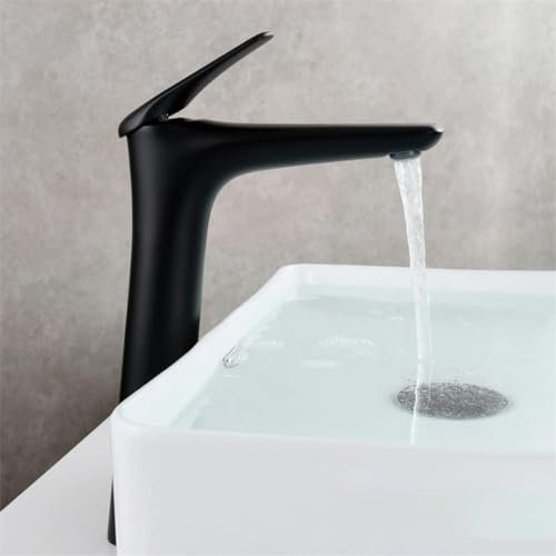 Grifo de latón dorado cepillado con una sola manija para lavabo caliente y frío, acabado negro mate