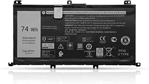 74Wh 357F9 Batterie pour ordinateur portable compatible avec Dell Inspiron 15 5000 7000 7566 7567 7557 7559 5576 5577 P65F P57F i7559-2512BLK i7559-763BLK i759-759-763BLK -763BLZ K i777 559-70 cm.
