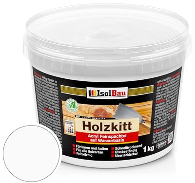 Isolbau - Holz-Spachtelmasse 1 kg - Holzspachtel Holzkitt Außen und Innen - Holz-Reparaturspachtel - Holzreparaturmasse - Holz-Fertigspachtel - Schnelltrocknend - Weiß (Nr. 1)