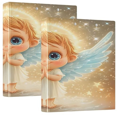 Cute Angel Gold Binder 3 Ring Large Binder, 2 Pack 3 Ring Binder with Clipboard