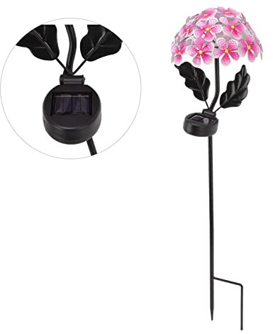 Garten-Kunst-LED-Licht, Solar-Hortensie, 26 LEDs, Dekorative, Lebensechte Eisen-Außen-Blumenpfahl-Lampe für Veranda, Rasen, Hofdekoration 038B (038B Rosa)