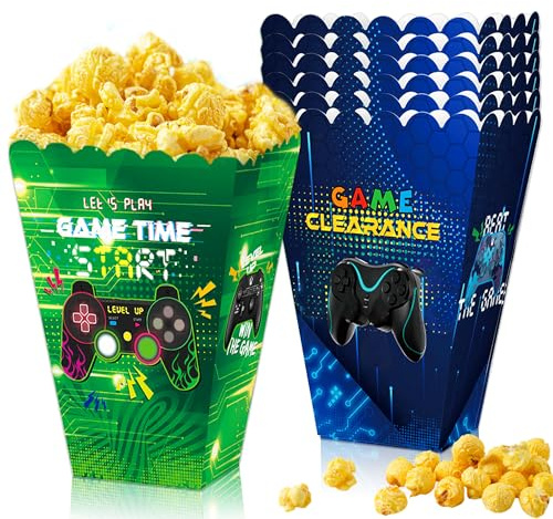 Videospiel Party Gunst Taschen Gaming Level Up Deko Partyzubehör | 12 Pcs Videospiel Party Gunst Taschen Gaming Popcorn Boxen Deko Level Up Spiel Party Süßigkeiten Taschen Auto Goodie Treat