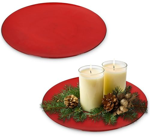 Deko-Teller 2er Set 47 cm in rot-schwarz Vintagelook - Flache Teller als Tischdeko Kerzenteller