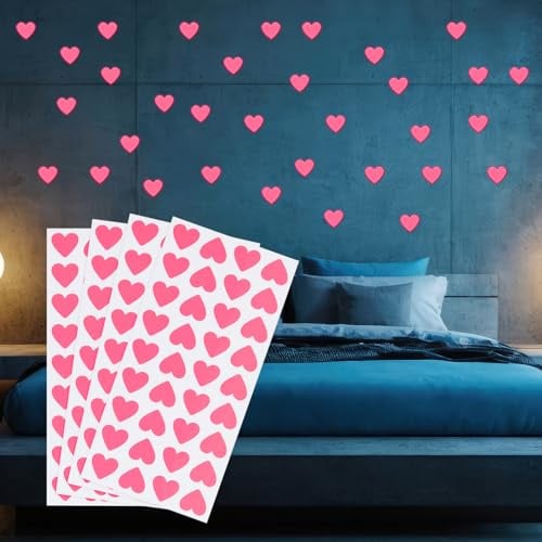 PATIKIL 144 Stück Leuchten im Dunkeln Herz Aufkleber, Selbstklebende Leuchtherz-Aufkleber Leuchten im Dunkeln Wandtattoos Leuchtende für Zimmerdecke Dekoration Party Geburtstag, Pink