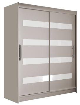 Mirjan24 Schwebetürenschrank Westa IV Kleiderschrank, Modernes Schlafzimmerschrank, Schiebetürenschrank, Garderobe, Schlafzimmer (Cashmere + Weiß Lacobel)