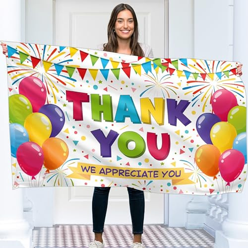 Banner mit Aufschrift Thank You For All You Do, Wertschätzungsbanner – Wir schätzen Sie für Mitarbeiter, Kollegen, Mitarbeiter, Lehrer im Büro, Schule, Party, 1,5 x 0,9 m (weiß)