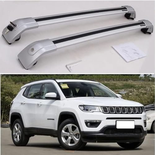 YIANKWY Dachgepäckträger Dachträger für Jeep Compass 2017 2018 2019 2020-2022 -Aluminium (2 Stücke) Integrierte Dachreling Tragkraft 75 Kg Vormontiert Inklusive Schloss,O
