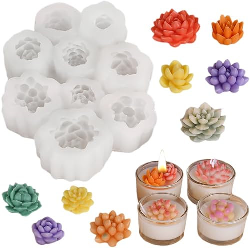 pekifaves 9 Stück sukkulenten Silikonformen Kerzenform Gießformen, silicona 3D Kerzen Selber Machen Formen Silikon Set, für DIY Tortendeko,Seifen, Gips Harzhandwerk, Schokolade