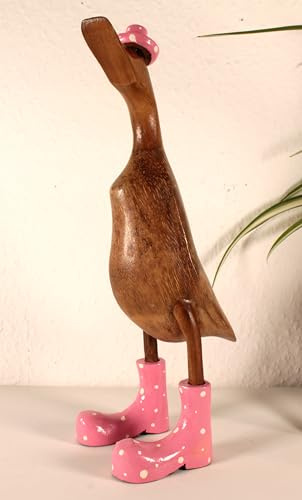 Leikor Ente aus Holz 35 cm mit Stiefeln und Hut in Grün Deko Laufente (Rosa)