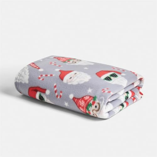 OHS Christmas Blanket Grey Throws for Sofa, Xmas Decorations Soft Warm Cosy Fun Santa Fleece Blanket for Bed Settee Christmas Throw Single Bed Throw, 120 x 150cm