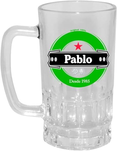 Kembilove® Jarra de Cerveza Personalizada con Nombre | Cristal 500 ml | Regalo Original para Hombre, Cumpleaños, Aniversario, Día del Padre