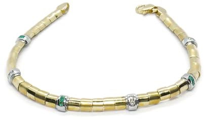 Never Say Never Armband aus 18-karätigem Gelbgold und Weißgold mit Diamanten und Smaragden – 18,5 cm – 12,30 g – 5 mm – Karabinerverschluss