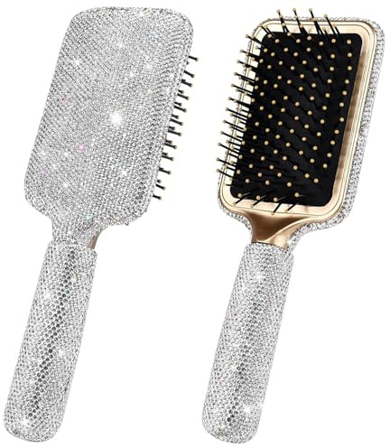 Spazzola per capelli vintage Spazzola per capelli con strass di lusso con cuscino d'aria massaggiante Strumento per bling bling per donna Tutti i tipi di Paletta da 9, 7 pollici