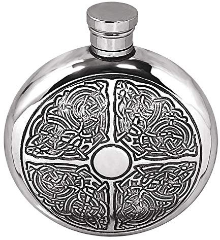 English Pewter Company Celtic Design 6oz Round Pewter Hip Flask. Personalised with Free Engraving [CEL176]